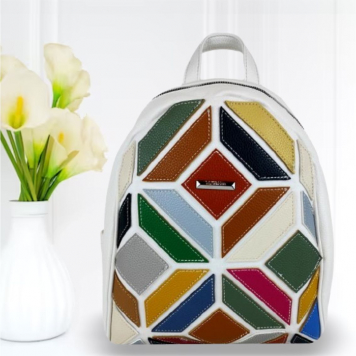Rucsac elegant de dama Silvia Chic (MULTICOLOR cu fond ALB) [1]
