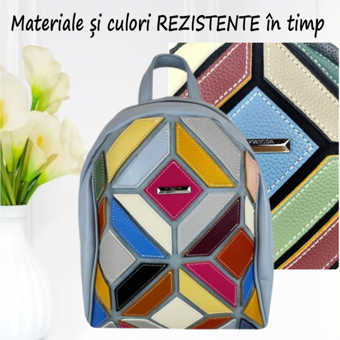 Rucsac elegant de dama Silvia Chic (MULTICOLOR cu fond GRI) [4]