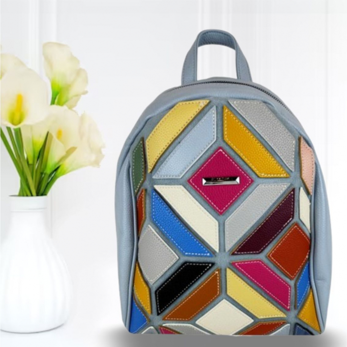Rucsac elegant de dama Silvia Chic (MULTICOLOR cu fond GRI) [1]