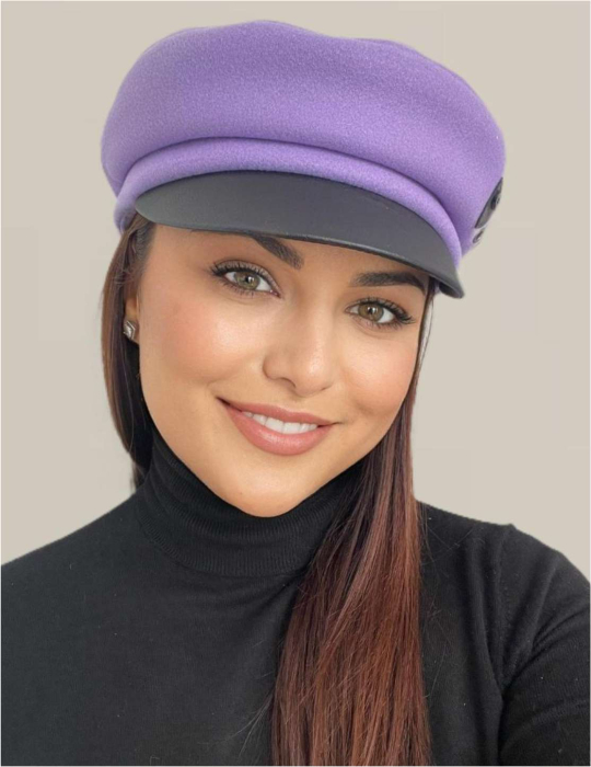 Sapca eleganta din stofa lux cu cozoroc negru din piele (MOV) - marime UNIVERSALA [5]