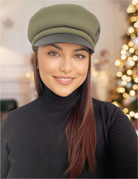 Sapca eleganta din stofa lux cu cozoroc negru din piele (KAKI) - marime UNIVERSALA [1]