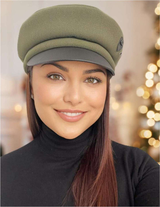 Sapca eleganta din stofa lux cu cozoroc negru din piele (KAKI) - marime UNIVERSALA [3]