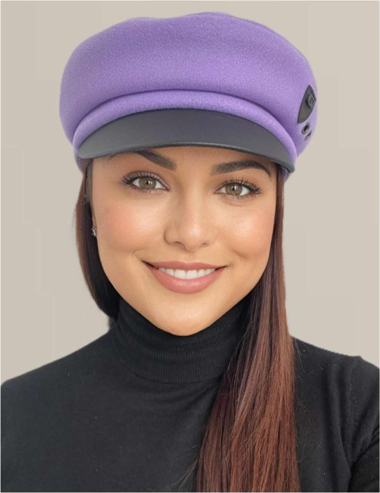 Sapca eleganta din stofa lux cu cozoroc negru din piele (MOV) - marime UNIVERSALA [3]