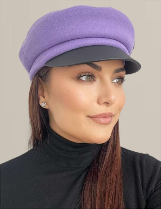 Sapca eleganta din stofa lux cu cozoroc negru din piele (MOV) - marime UNIVERSALA [4]