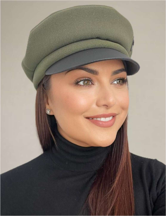 Sapca eleganta din stofa lux cu cozoroc negru din piele (KAKI) - marime UNIVERSALA [5]