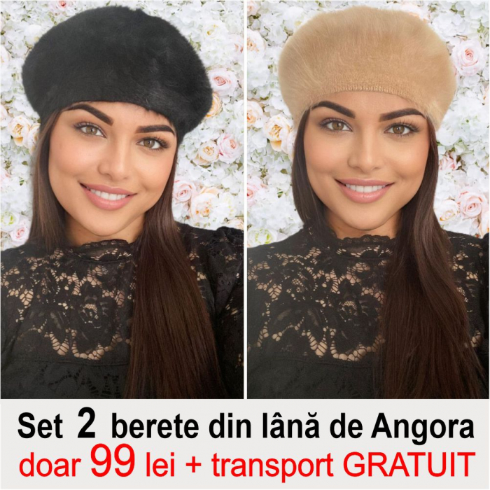 Set 2 berete lux din lana de Angora - Princess Duo (NEGRU+MARO deschis) - marime universala [1]