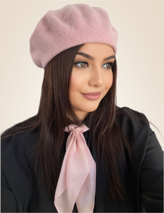 Set elegant BERETA + ESARFA (ROZ prafuit) [4]