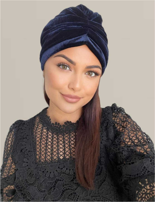 Turban dama din catifea lux cu captuseala MONALISA (BLEUMARIN) - marime universala [4]