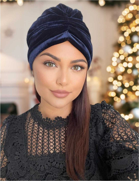Turban dama din catifea lux cu captuseala MONALISA (BLEUMARIN) - marime universala [1]
