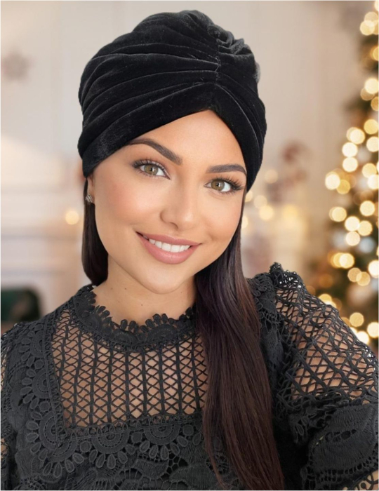 Turban dama din catifea lux cu captuseala MONALISA (NEGRU) - marime universala [1]