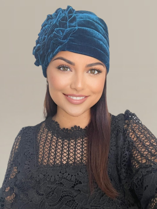 Turban elegant din catifea lux AFRODITA (ALBASTRU) - marime universala [4]