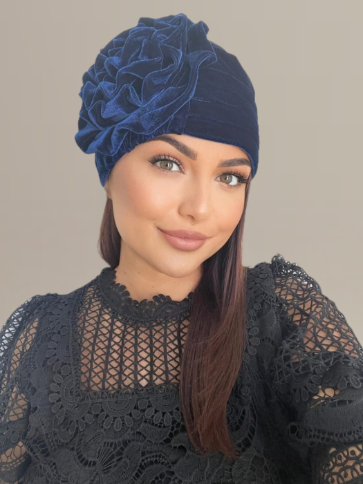Turban elegant din catifea lux AFRODITA (BLEUMARIN) - marime universala [4]