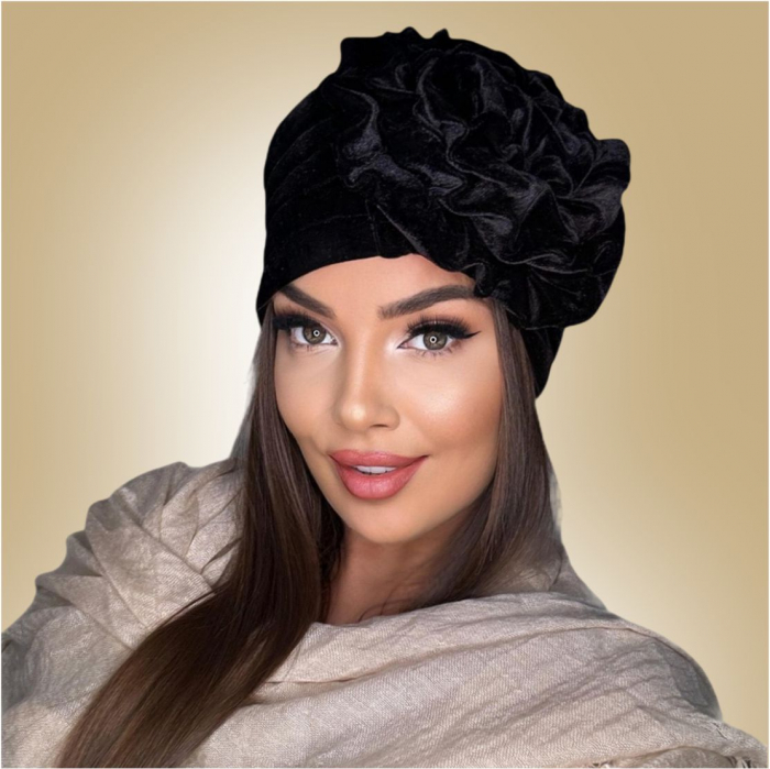 Turban elegant din catifea lux AFRODITA (NEGRU) - marime universala [4]