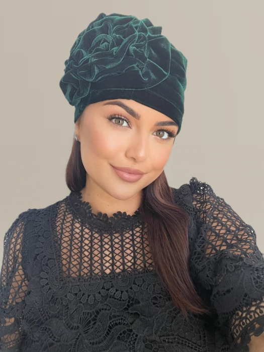 Turban elegant din catifea lux AFRODITA (VERDE) - marime universala [4]