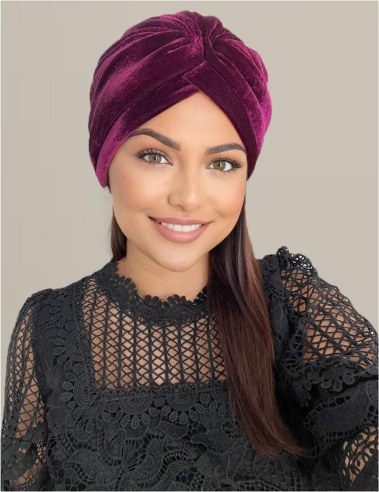 Turban dama din catifea lux cu captuseala MONALISA (GRENA PRUNIA) - marime universala [4]