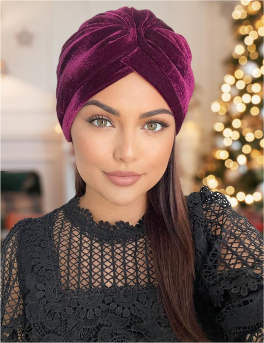 Turban dama din catifea lux cu captuseala MONALISA (GRENA PRUNIA) - marime universala [1]