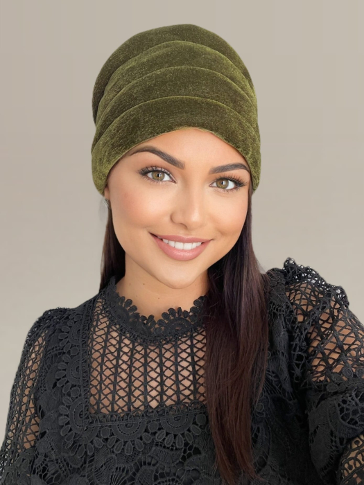 Turban elegant din catifea lux VENUS (KAKI) - marime universala [3]