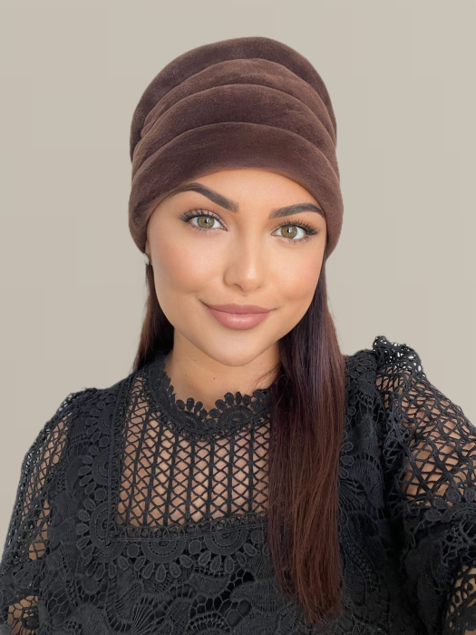 Turban elegant din catifea lux VENUS (MARO mahon) - marime universala [4]