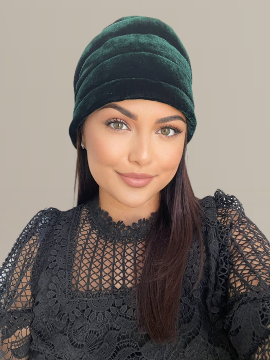 Turban elegant din catifea lux VENUS (VERDE smarald) - marime universala [5]
