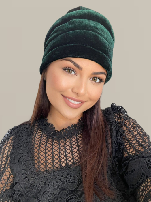 Turban elegant din catifea lux VENUS (VERDE smarald) - marime universala [4]