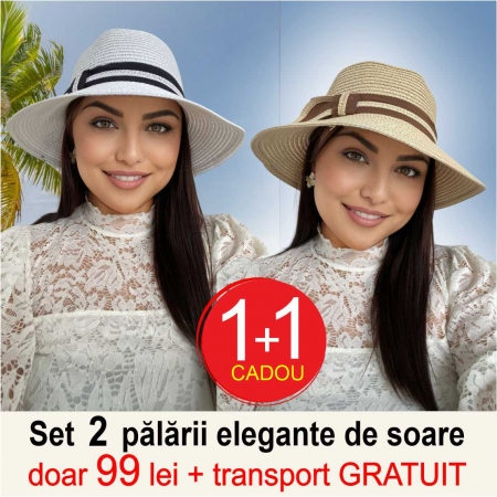 Oferta verii: 1 + 1 CADOU + transport GRATUIT - Palarii dama boruri medii OLIMPIA LUX (ALB+CREM), reglabila