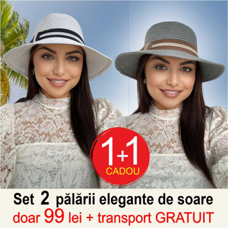 Oferta verii: 1 + 1 CADOU + transport GRATUIT - Palarii dama boruri medii OLIMPIA LUX (ALB+GRI), reglabila