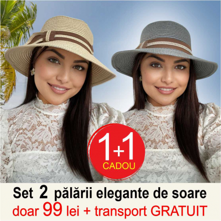 Oferta verii: 1 + 1 CADOU + transport GRATUIT - Palarii dama boruri medii OLIMPIA LUX (CREM+GRI), reglabila