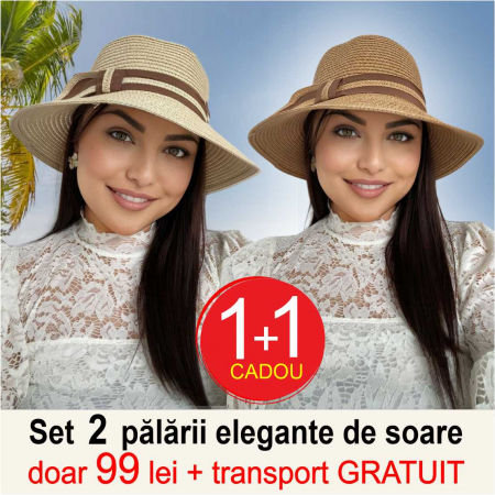 Oferta verii: 1 + 1 CADOU + transport GRATUIT - Palarii dama  boruri medii OLIMPIA LUX (MARO+CREM), reglabila