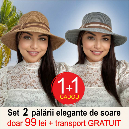 Oferta verii: 1 + 1 CADOU + transport GRATUIT - Palarii dama boruri medii OLIMPIA LUX (MARO+GRI), reglabila