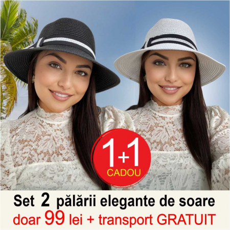 Oferta verii: 1 + 1 CADOU + transport GRATUIT - Palarii dama boruri medii OLIMPIA LUX (NEGRU+ALB), reglabila