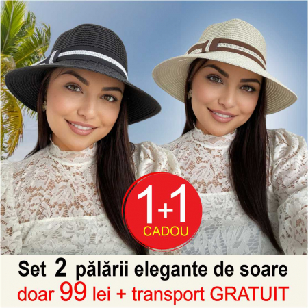 Oferta verii: 1 + 1 CADOU + transport GRATUIT - Palarii dama boruri medii OLIMPIA LUX (NEGRU+CREM), reglabila