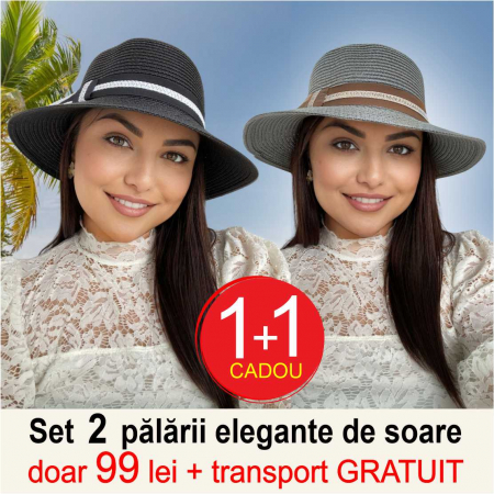Oferta verii: 1 + 1 CADOU + transport GRATUIT - Palarii dama boruri medii OLIMPIA LUX (NEGRU+GRI), reglabila