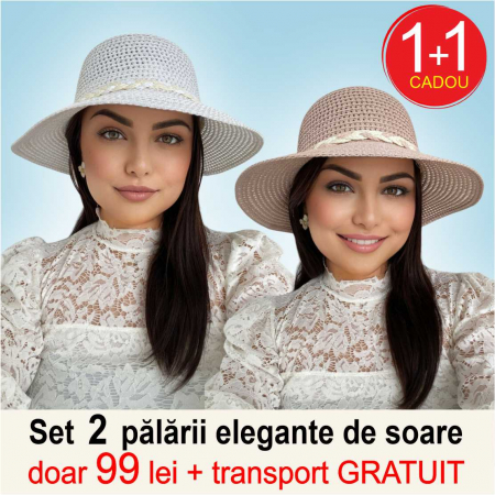 Oferta zilei: 1 + 1 CADOU + transport GRATUIT - Palarii dama boruri cu boruri medii SIDONIA-palarii alb+roz pudra, reglabila