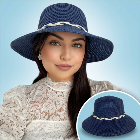 Palarii dama boruri cu boruri medii SIDONIA-palarii bleumarin+roz pudra, reglabila [1]