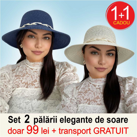 Oferta zilei: 1 + 1 CADOU + transport GRATUIT - Palarii dama boruri cu boruri medii SIDONIA-palarii bleumarin+crem, reglabila