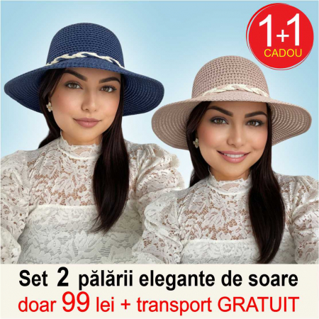 Oferta zilei: 1 + 1 CADOU + transport GRATUIT - Palarii dama boruri cu boruri medii SIDONIA-palarii bleumarin+roz pudra, reglabila