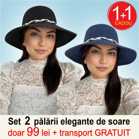 Oferta zilei: 1 + 1 CADOU + transport GRATUIT - Palarii dama boruri cu boruri medii SIDONIA-palarii negru+bleumarin, reglabila