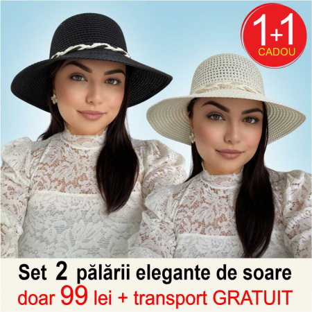 Oferta zilei: 1 + 1 CADOU + transport GRATUIT - Palarii dama boruri cu boruri medii SIDONIA-palarii negru+crem, reglabila