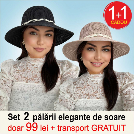 Oferta zilei: 1 + 1 CADOU + transport GRATUIT - Palarii dama boruri cu boruri medii SIDONIA-palarii negru+roz pudra, reglabila