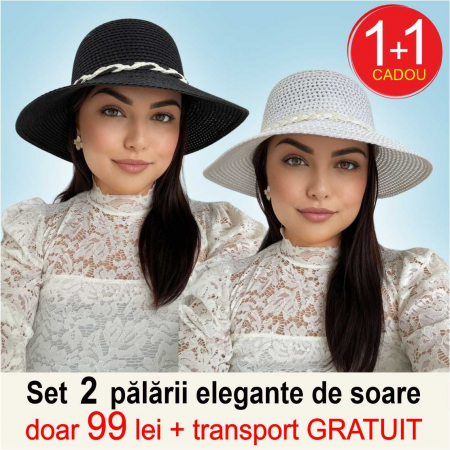 Oferta zilei: 1 + 1 CADOU + transport GRATUIT - Palarii dama boruri cu boruri medii SIDONIA-palarii negru+alb, reglabila