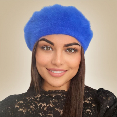 Bereta lux din lana fina si pufoasa de Angora - Princess (ALBASTRU) - marime universala [1]