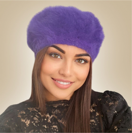 Bereta lux din lana fina si pufoasa de Angora - Princess (MOV inchis) - marime universala [1]