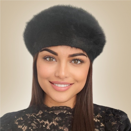 Bereta lux din lana fina si pufoasa de Angora - Princess (NEGRU) - marime universala [2]