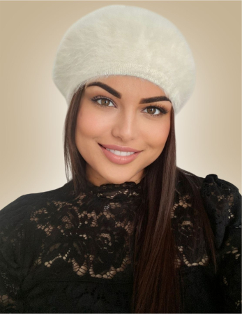 Bereta lux din lana fina si pufoasa de Angora - Princess (ALB) - marime universala [1]