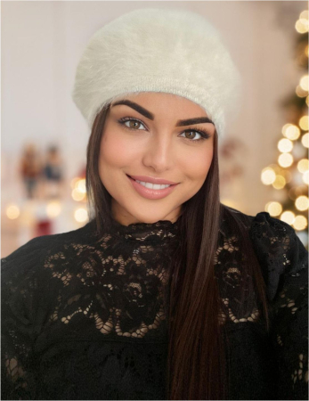 BERETE DAMA - Bereta lux din lana fina si pufoasa de Angora - Princess (ALB) - marime universala
