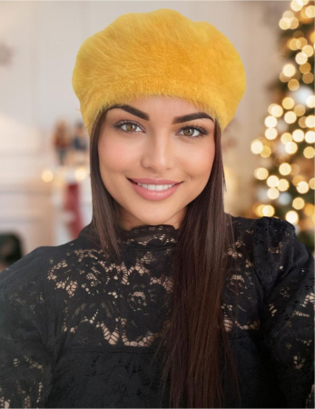 BERETE DAMA - Bereta lux din lana fina si pufoasa de Angora - Princess (GALBEN) - marime universala