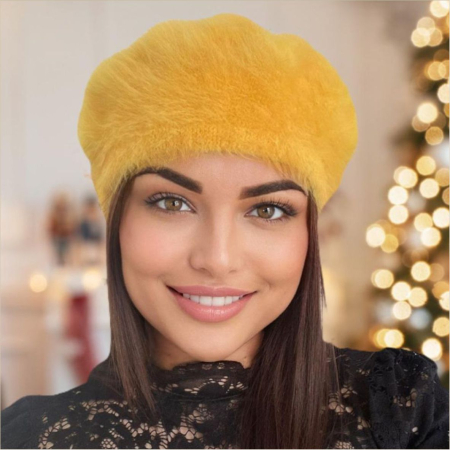 Bereta lux din lana fina si pufoasa de Angora - Princess (GALBEN) - marime universala [2]