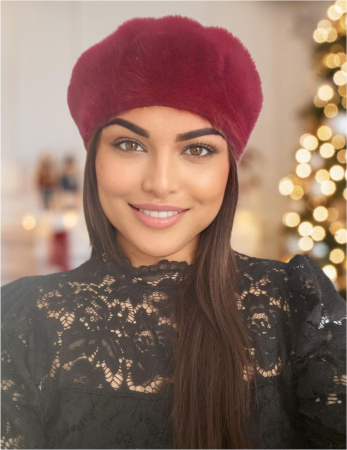 BERETE DAMA - Bereta lux din lana fina si pufoasa de Angora - Princess (GRENA) - marime universala