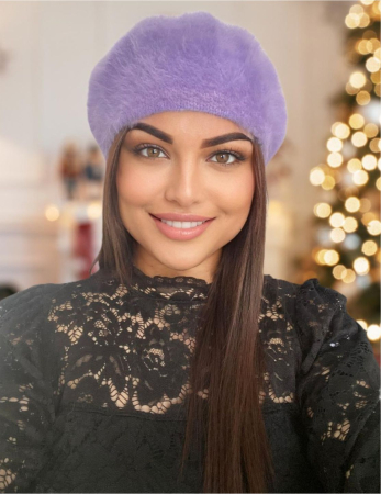 BERETE DAMA - Bereta lux din lana fina si pufoasa de Angora - Princess (MOV deschis) - marime universala