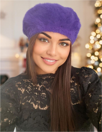 BERETE DAMA - Bereta lux din lana fina si pufoasa de Angora - Princess (MOV inchis) - marime universala